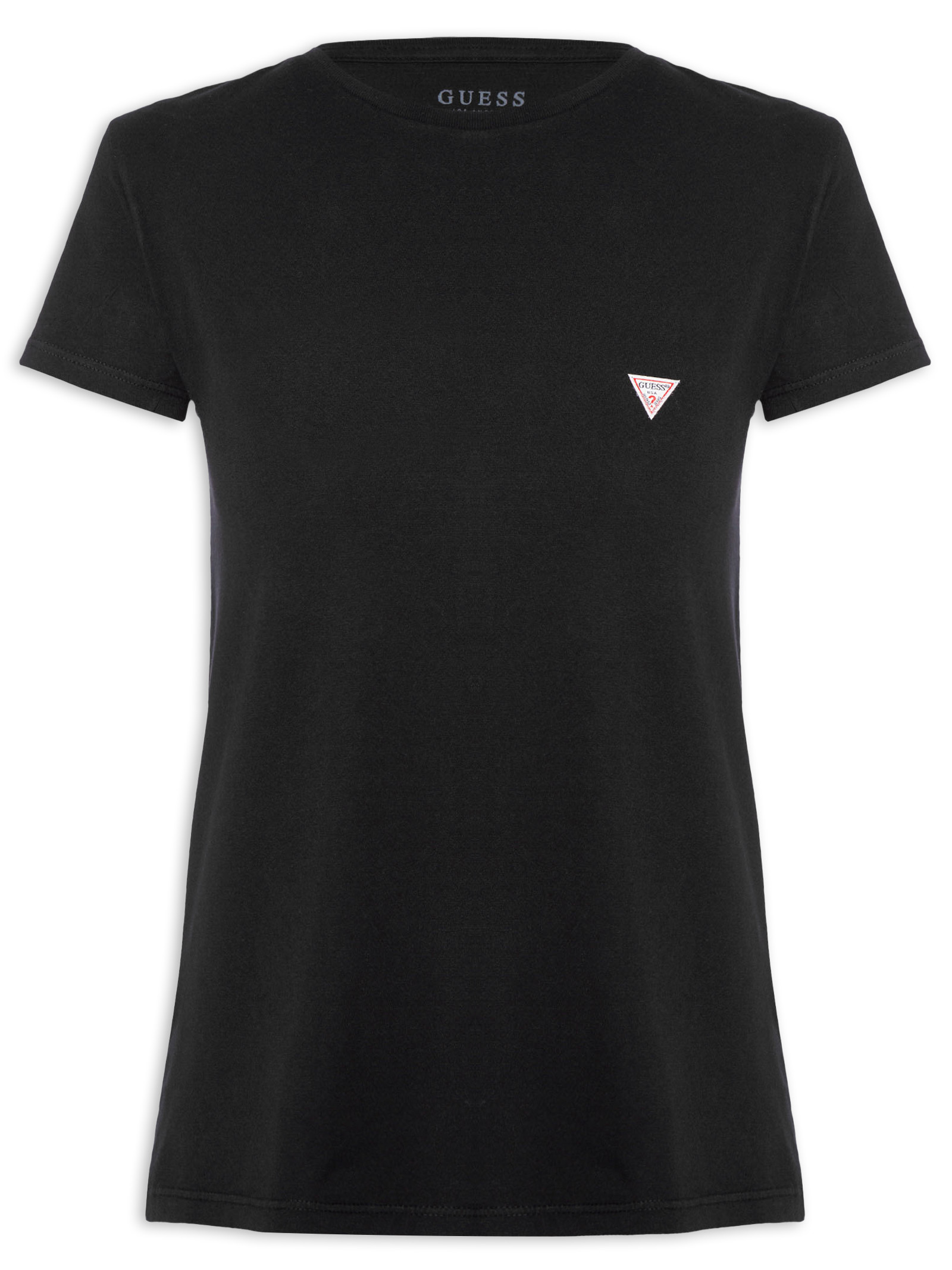 T-Shirt Feminina Etiqueta Triângulo - Guess - Preto - Oqvestir