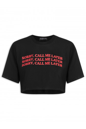 T-shirt Feminina Call Me Later Cropped - Preto
