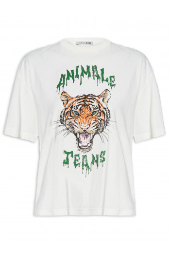 T-shirt Feminina Tigre Raw - Off White