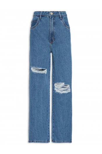 Calça Feminina Jeans Wide Leg High - Azul