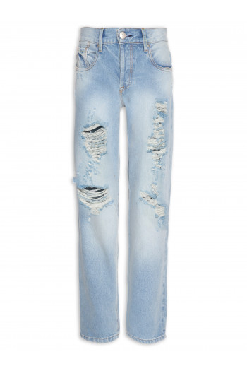 Calça Jeans Reta Rock Rasgos - Azul