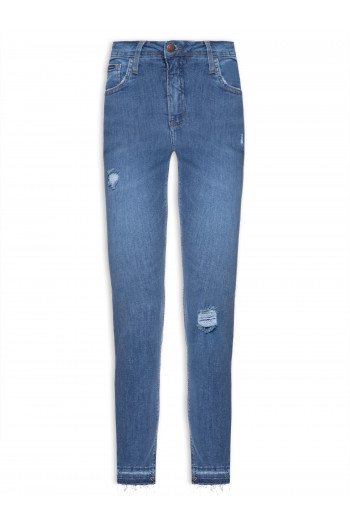Calça Feminina Jeans Skinny Barras Desfeitas - Azul