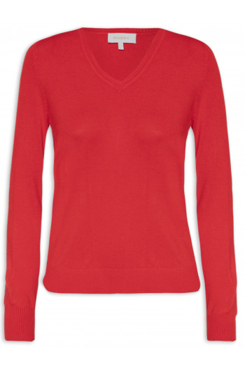 Blusa Feminina Tricot Básico Decote V - Vermelho