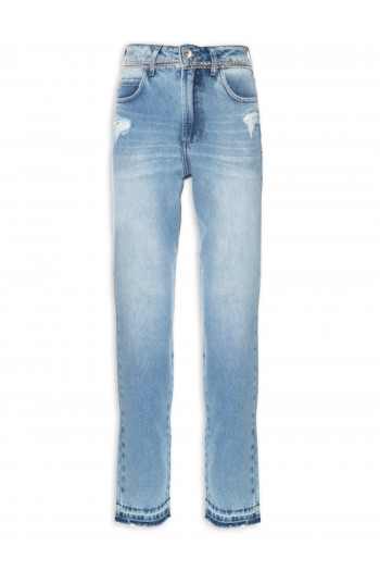 Calça Feminina Jeans Bruna Com Correntes - Azul