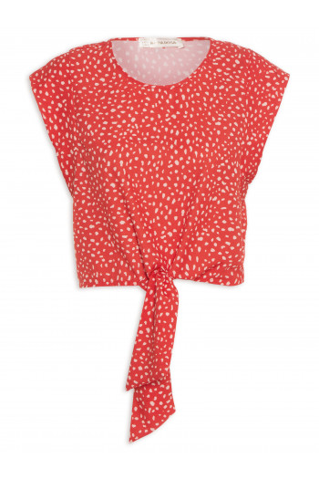 Blusa Decote Redondo Cavada Amarração Frente - Vermelho