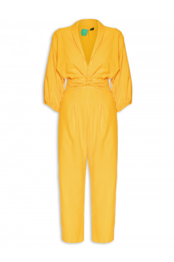 Macacão Feminino Cropped Amarração - Amarelo