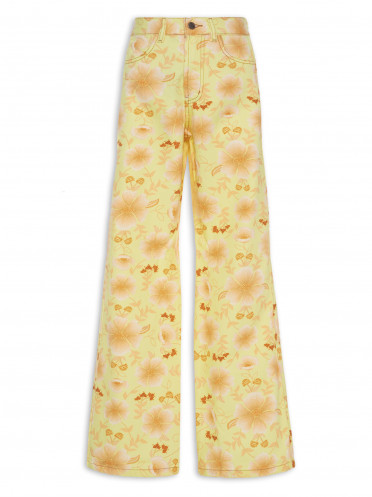 Calça Feminina Sarja Floral Veraneio - Amarelo