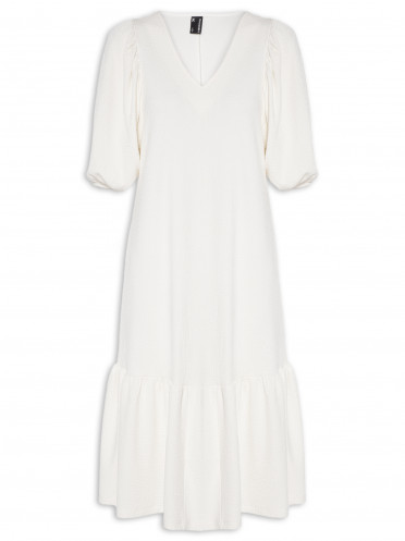 Vestido Midi Malha Texturizada - Off White