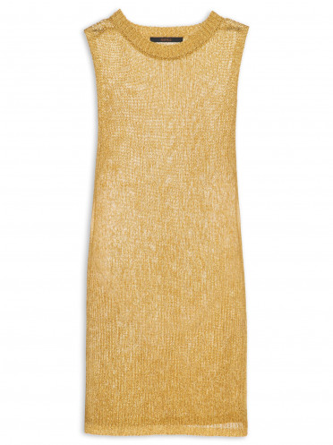 Vestido Curto Tricot Metalizado - Dourado