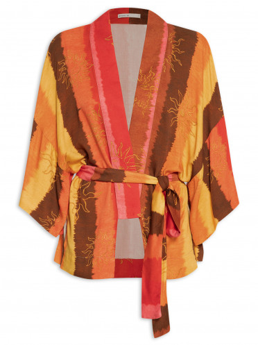 Kimono Feminino Estampa Trópicos - Laranja