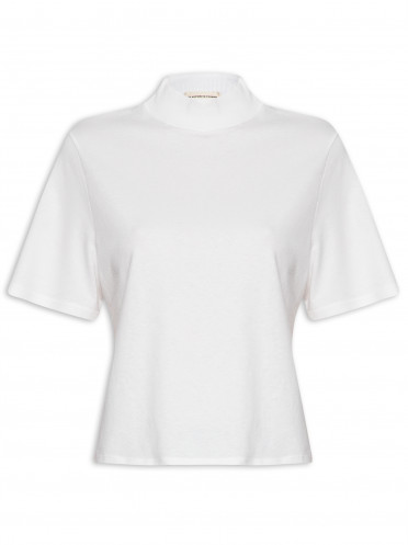 T-shirt Feminina Gola Alta Manga Curta - Off White