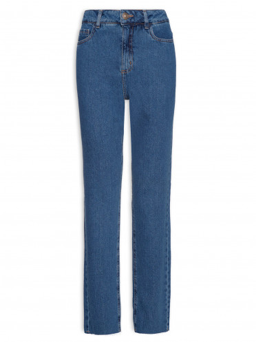 Calça Feminina Jeans Reta Slim Cintura Alta - Azul