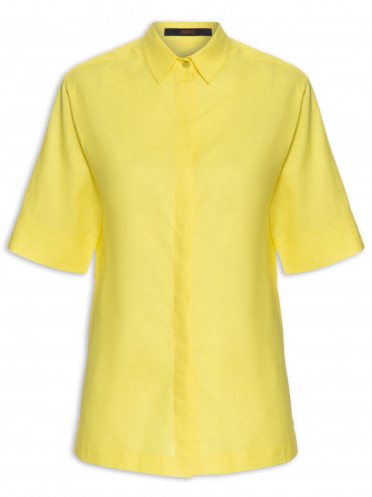 Camisa Feminina Manga Curta Cambraia - Amarelo