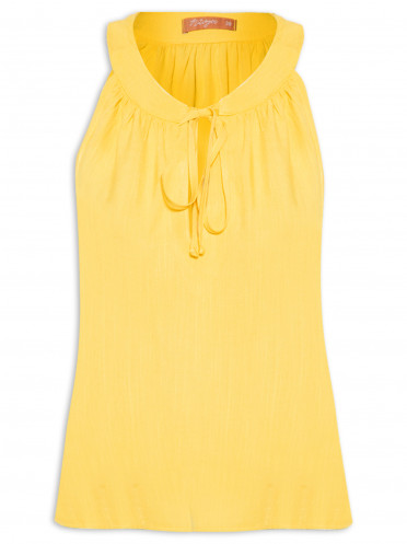 Blusa Feminina Cava Americana Decote Franzido - Amarelo