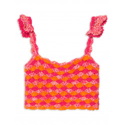 Blusa Cropped Crochet Quadrado - Rosa